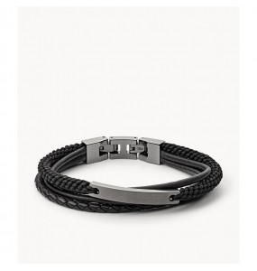 Bracelet femme - FOSSIL - Bracelet Fossil Multi Strand cuir noir et marron  - Couleur de la matière:Blanc